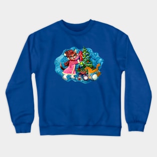 Little kitty decorates the christmas tree Crewneck Sweatshirt